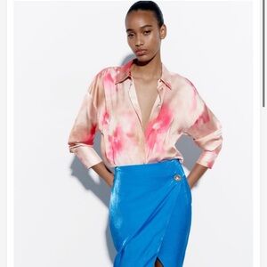 Zara Satin Effect Tie-Dye Button Down Shirt (with tags)